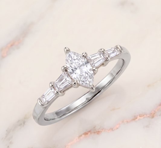 The "Eternal Radiance" Three-Stone Marquise Silver Ring