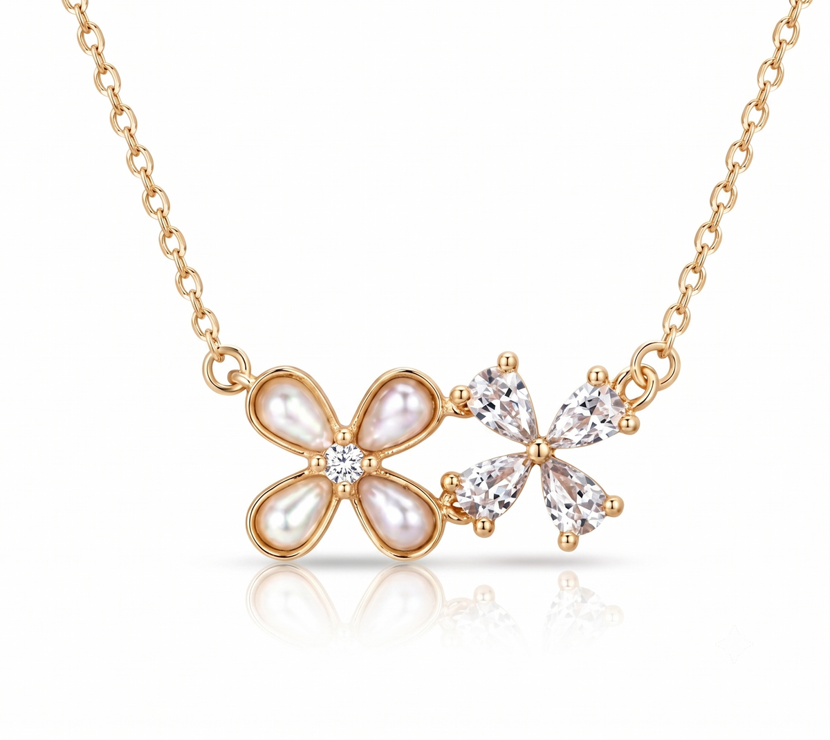 The 'Twin Blooms' Pearl and Crystal Necklace