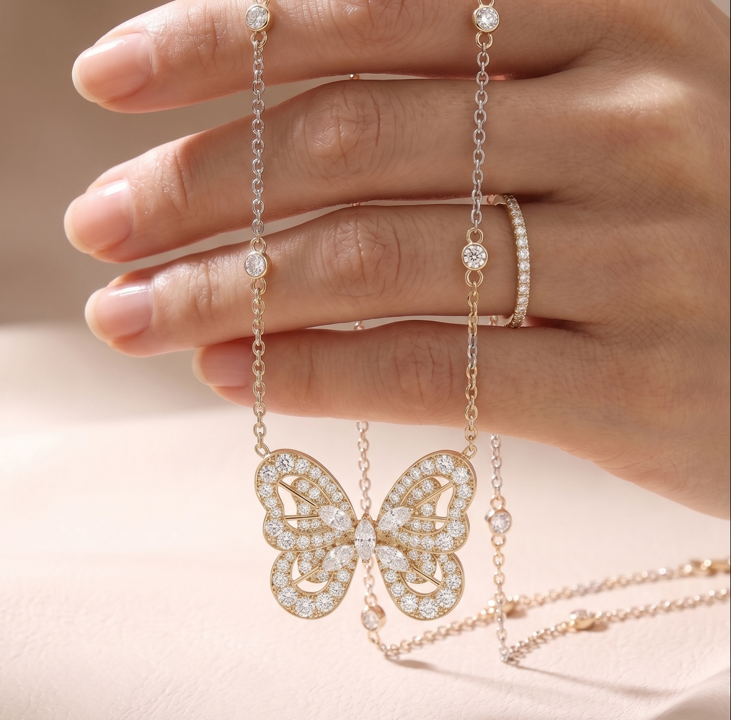 Sterling Silver Pavé Butterfly Chain Pendant