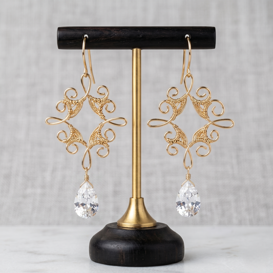 Intricate Scrollwork Teardrop Silver Earrings