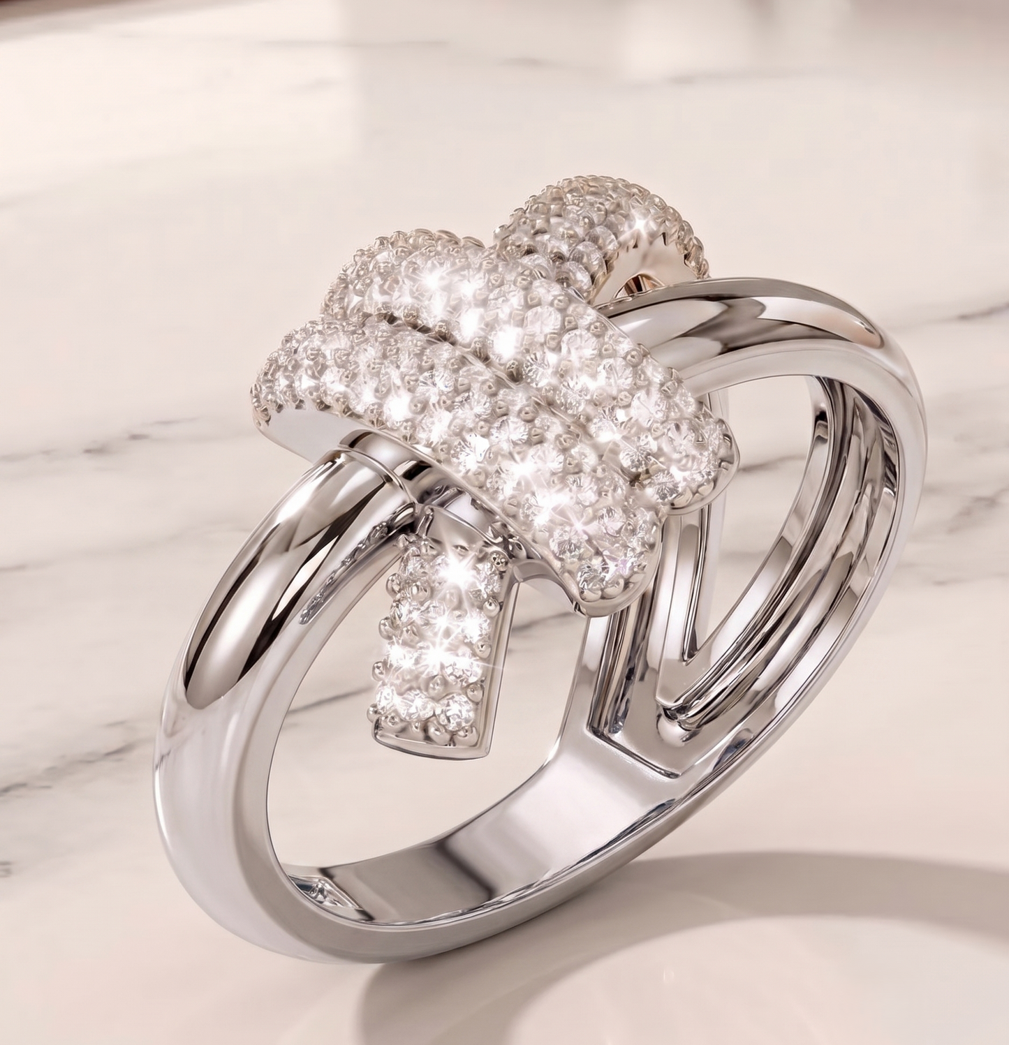 Split Shank Criss-Cross Ribbon Ring in Silver