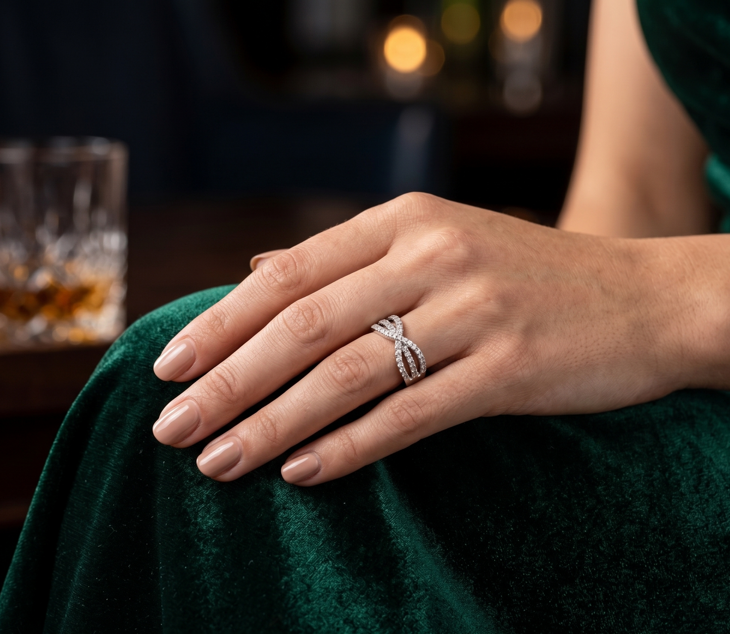Sparkling Criss-Cross Silver Band