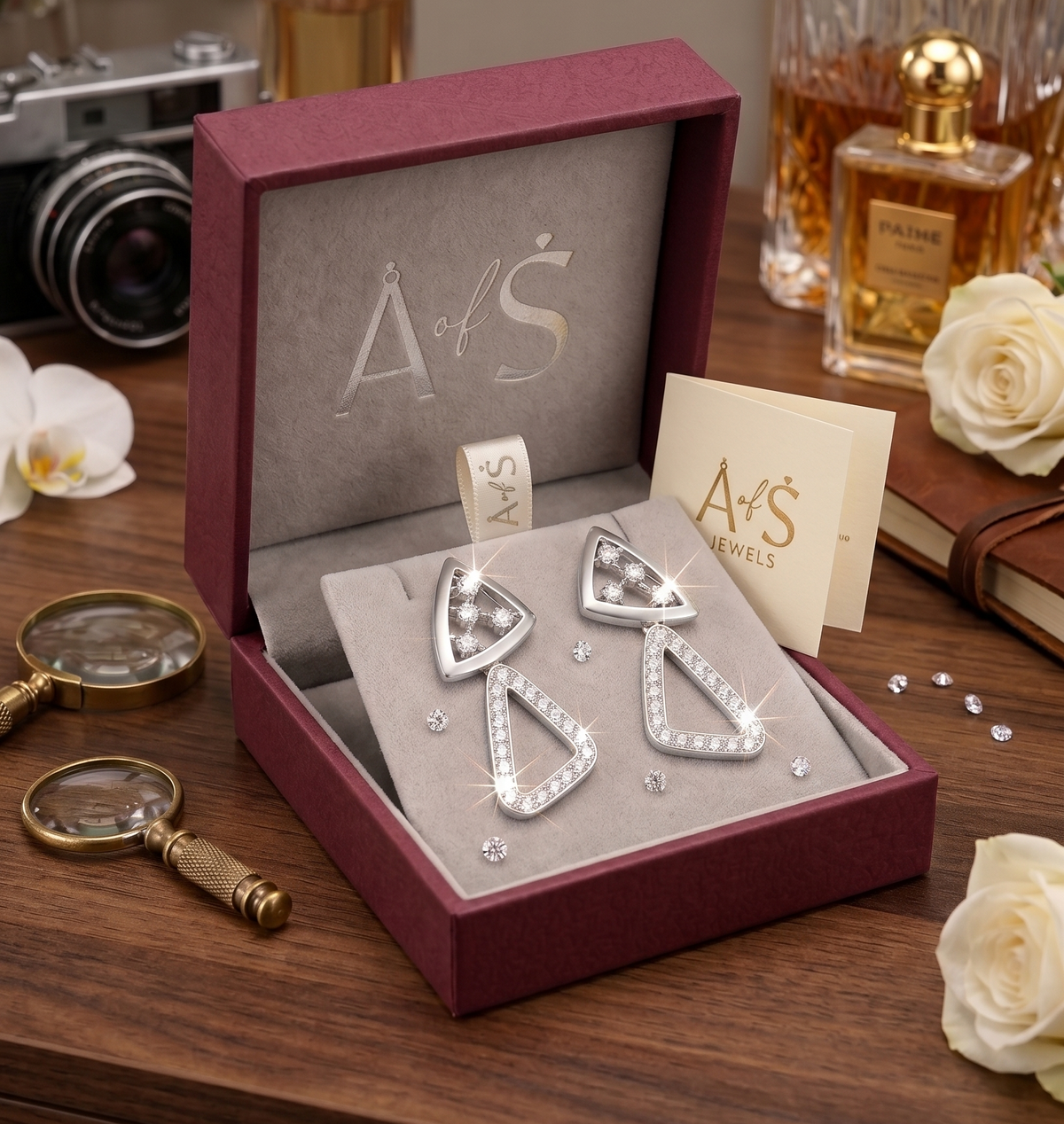 Modern Geometric Double Triangle moissanite Drop Earrings
