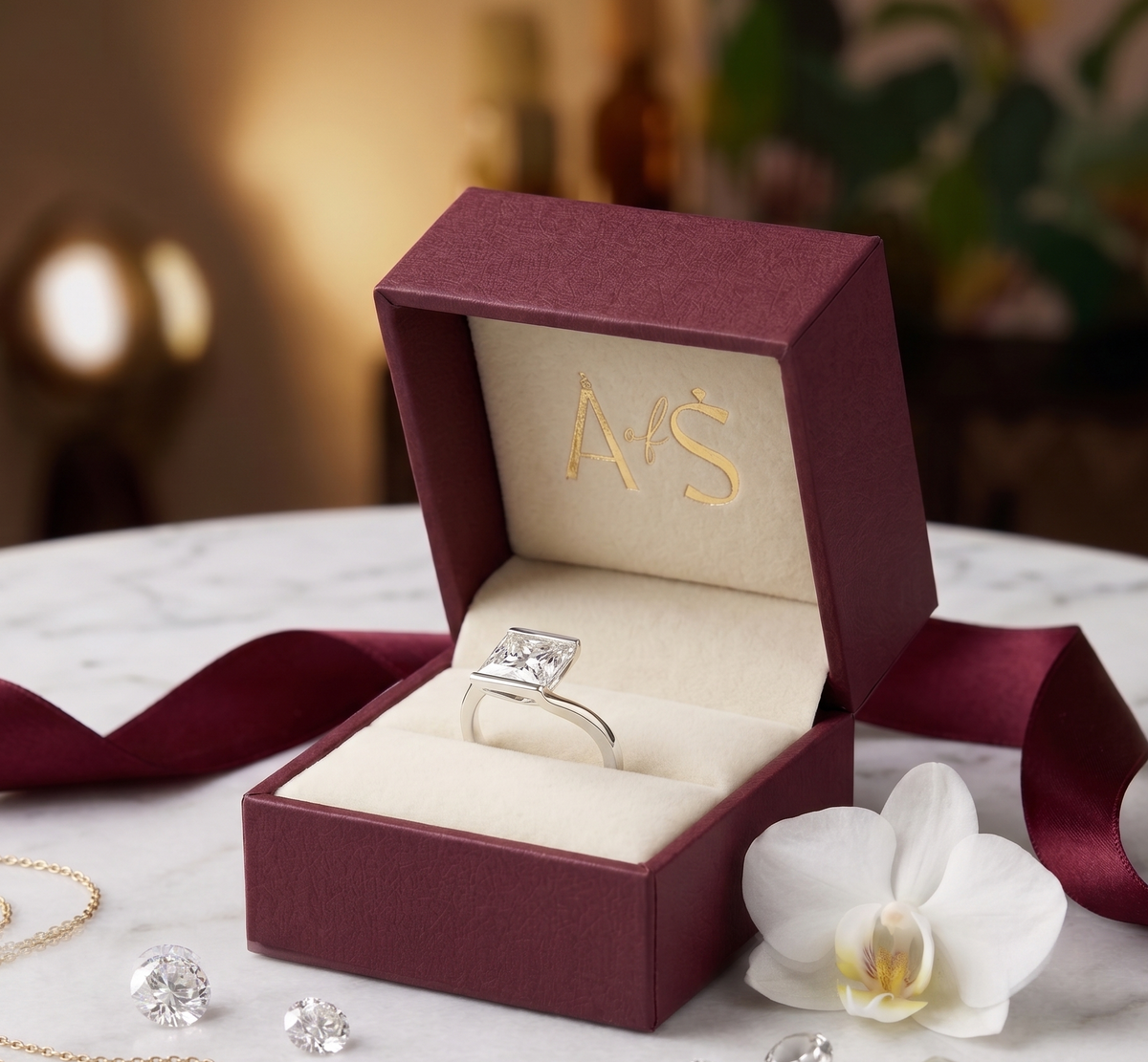 Radiant Princess Cut Bezel-Set Silver Ring