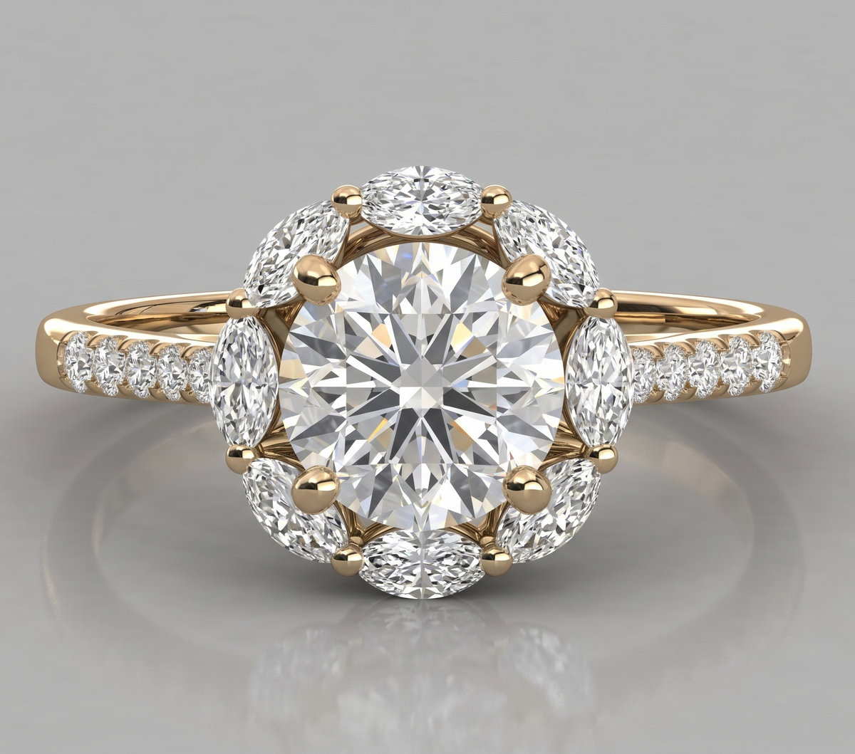 Sterling Silver Round Brilliant Ring with Pave Shoulders