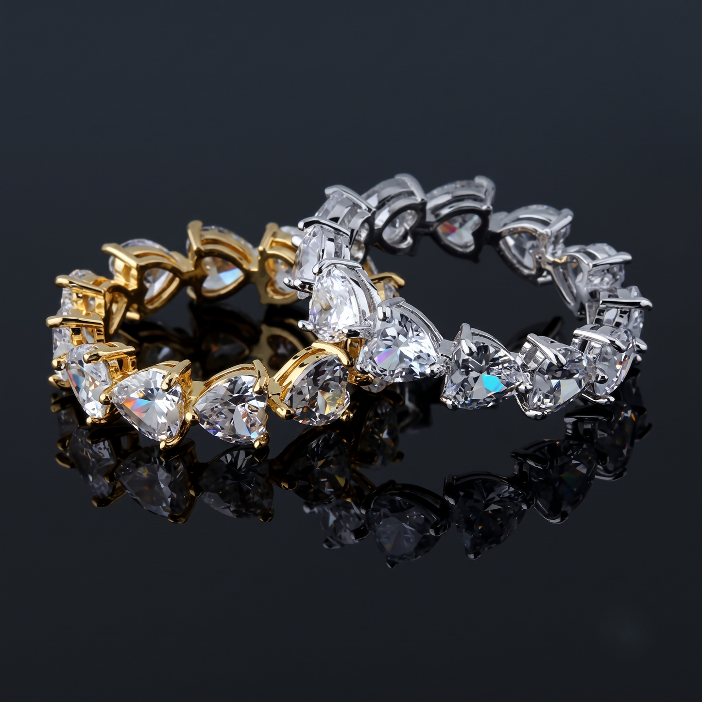 A silver-toned heart-link eternity band