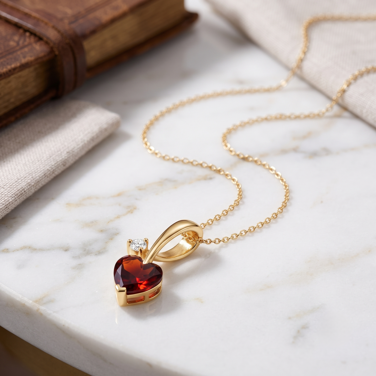 Ruby Red Heart Solitaire Pendant in Sterling Silver