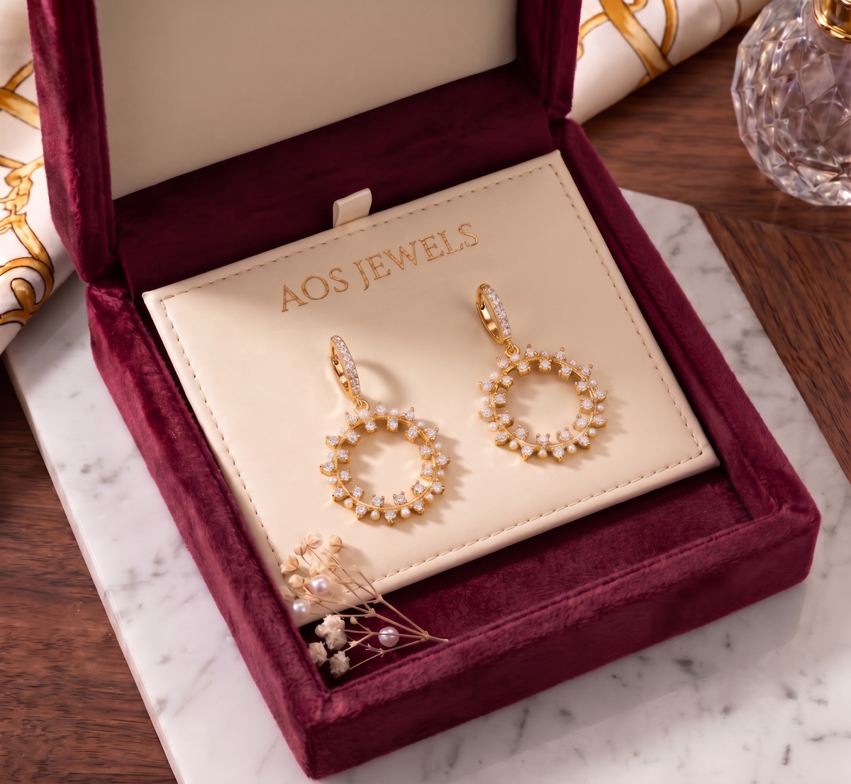 925 Sterling Silver Pearl & Moissanite Wreath Drop Earrings