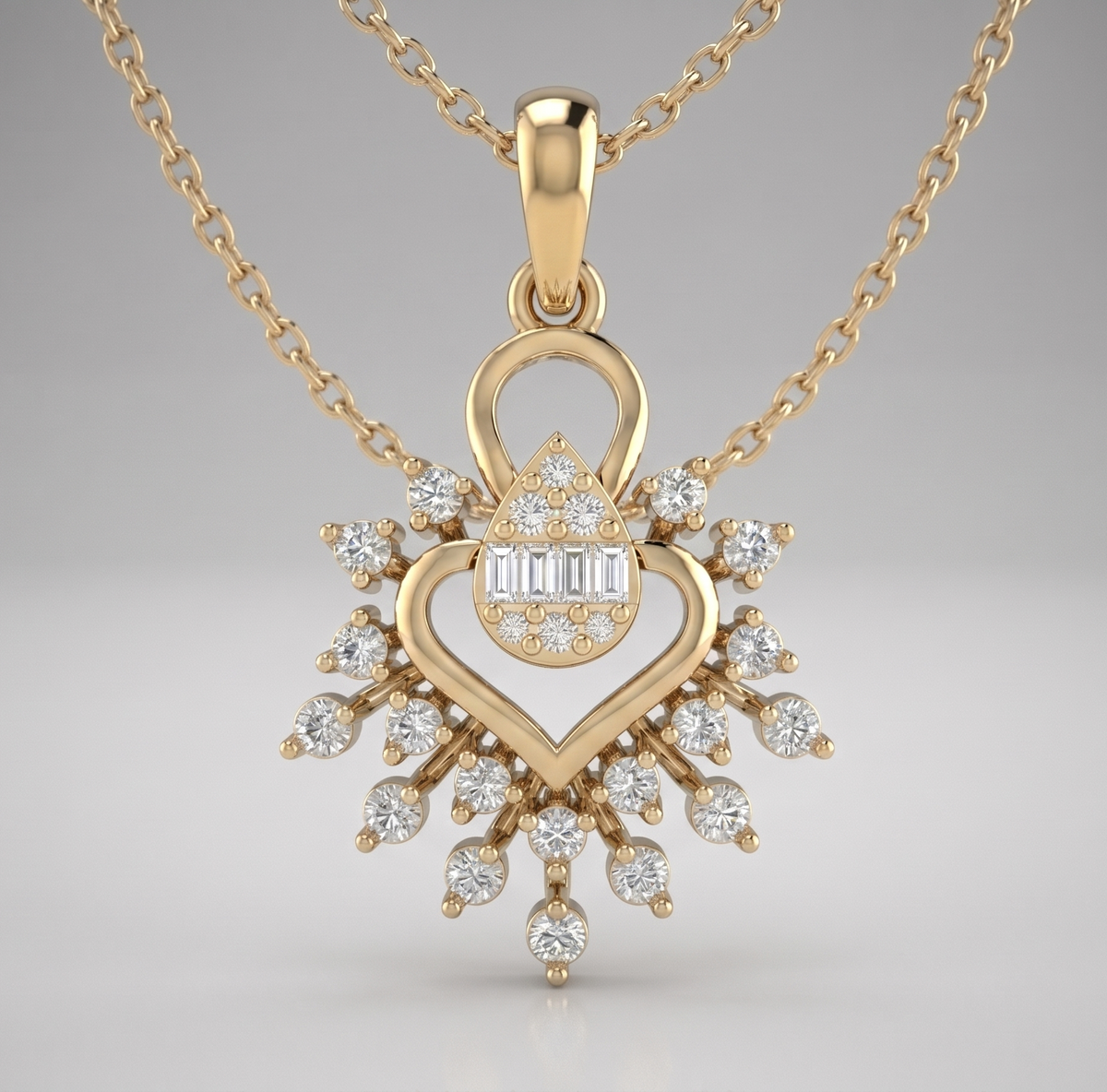 The Celestial Starburst Heart Silver Pendant