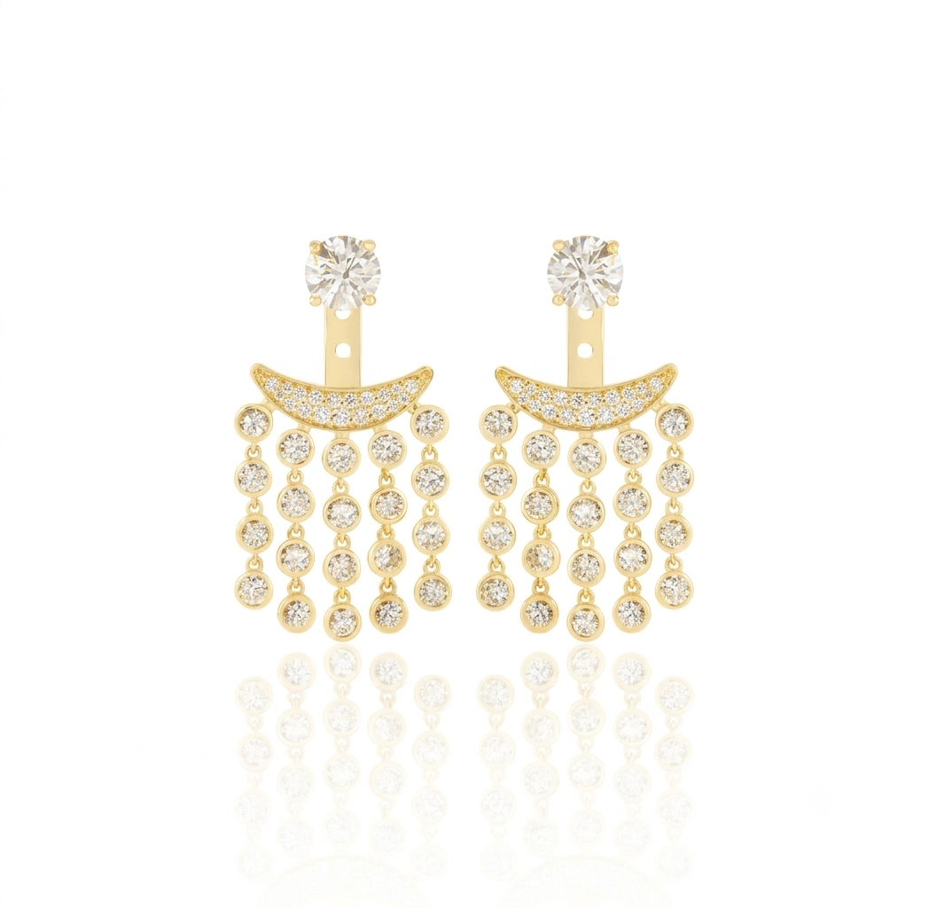 925 Sterling Silver Crescent Fringe Ear Jackets