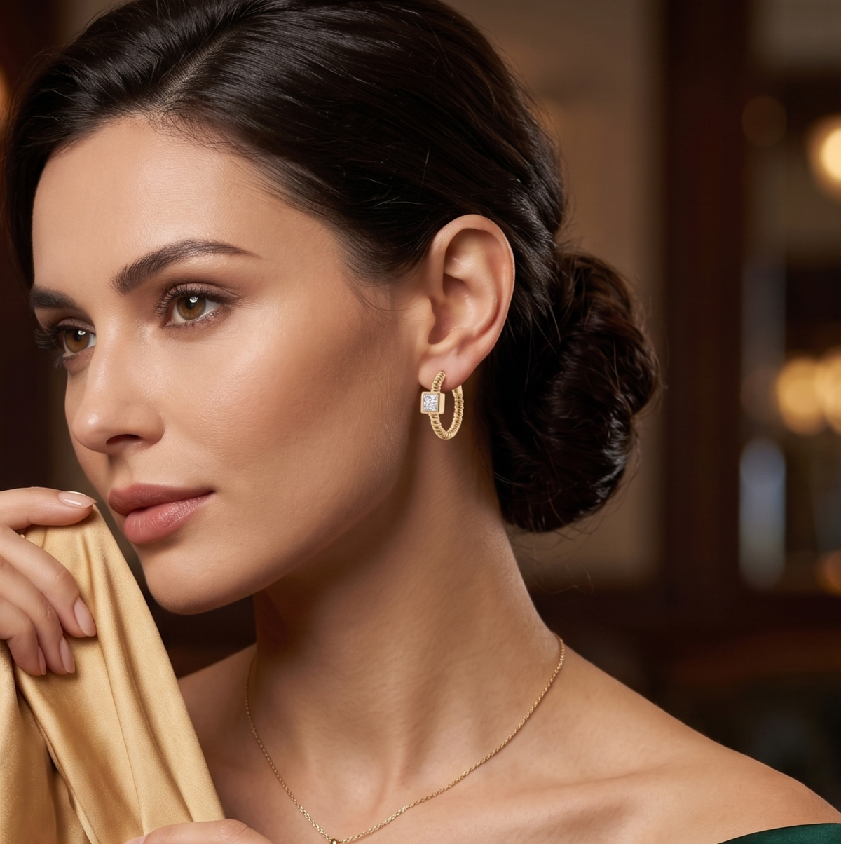 Bezel-Set Princess Cut Square Stone Silver Hoops