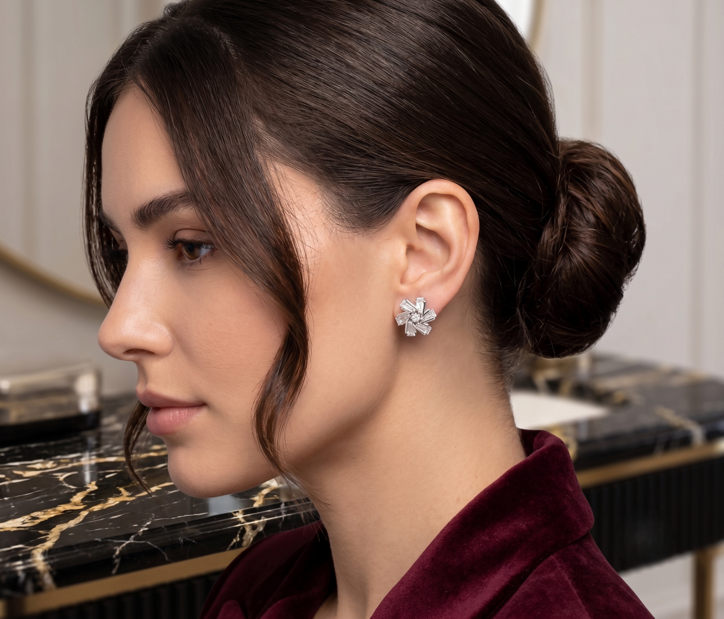 A pair of silver-tone geometric stud earrings