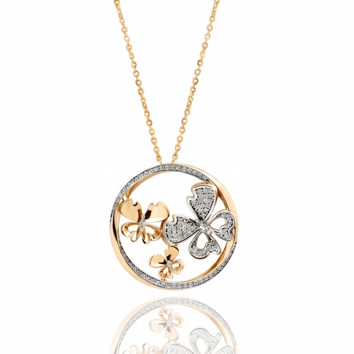 Enchanting Butterfly Garden Circle Pendant in 925 Sterling Silver