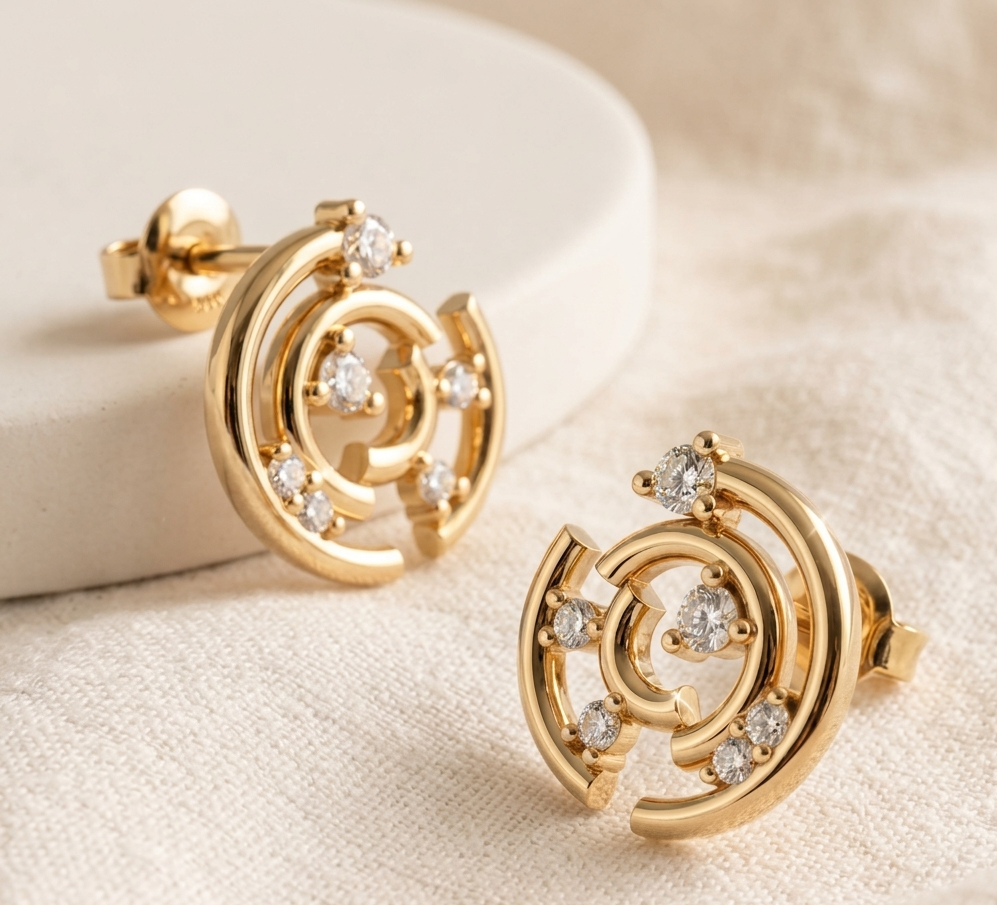 925 Sterling Silver Geometric Spiral Stud Earrings
