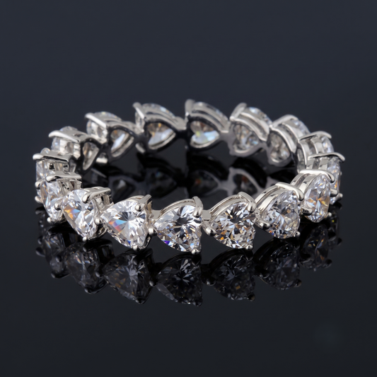 A silver-toned heart-link eternity band