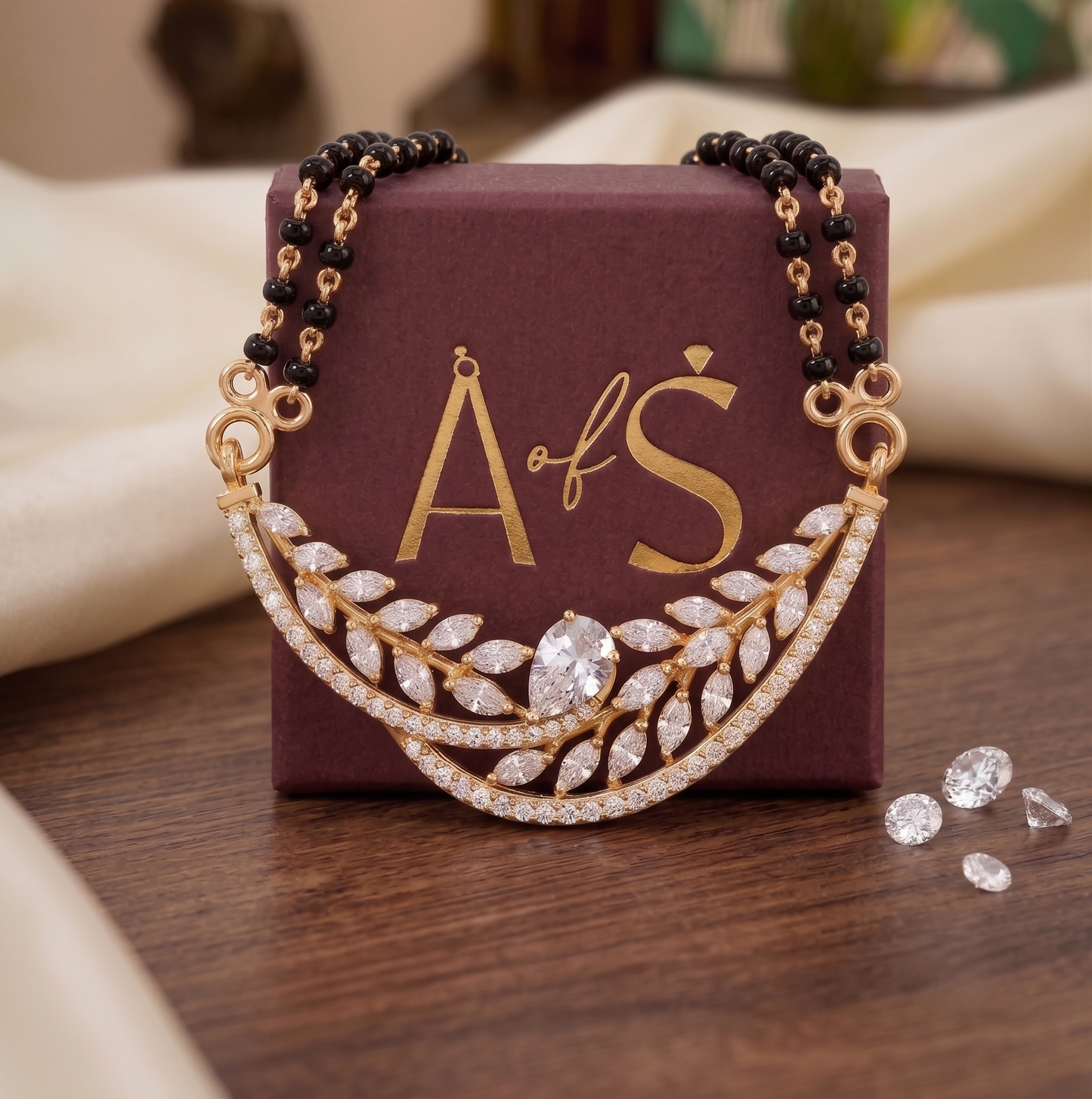 925 Silver Botanical Leaf Crescent Mangalsutra