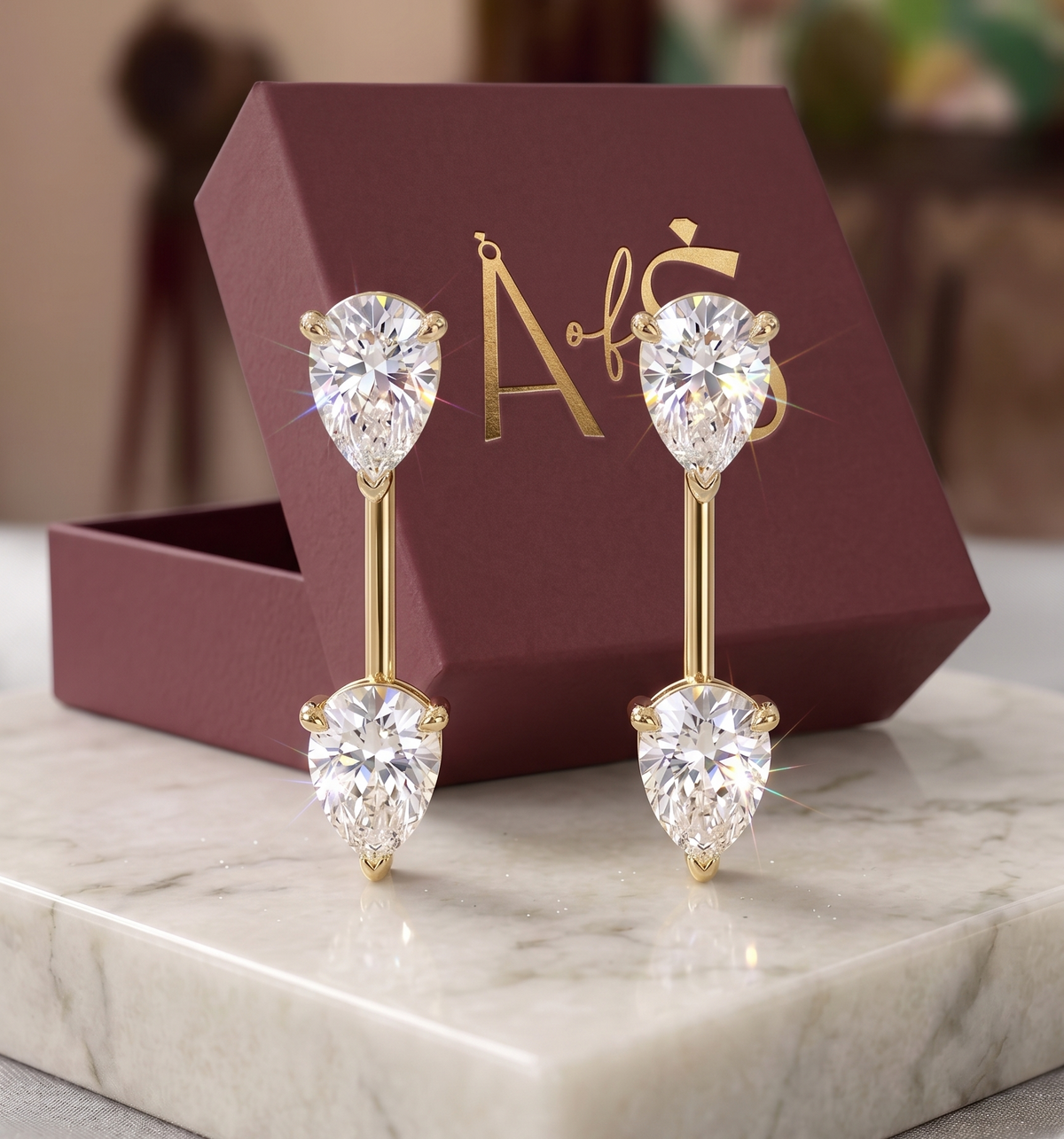 Silver Double Pear-Cut Linear Drop Earrings