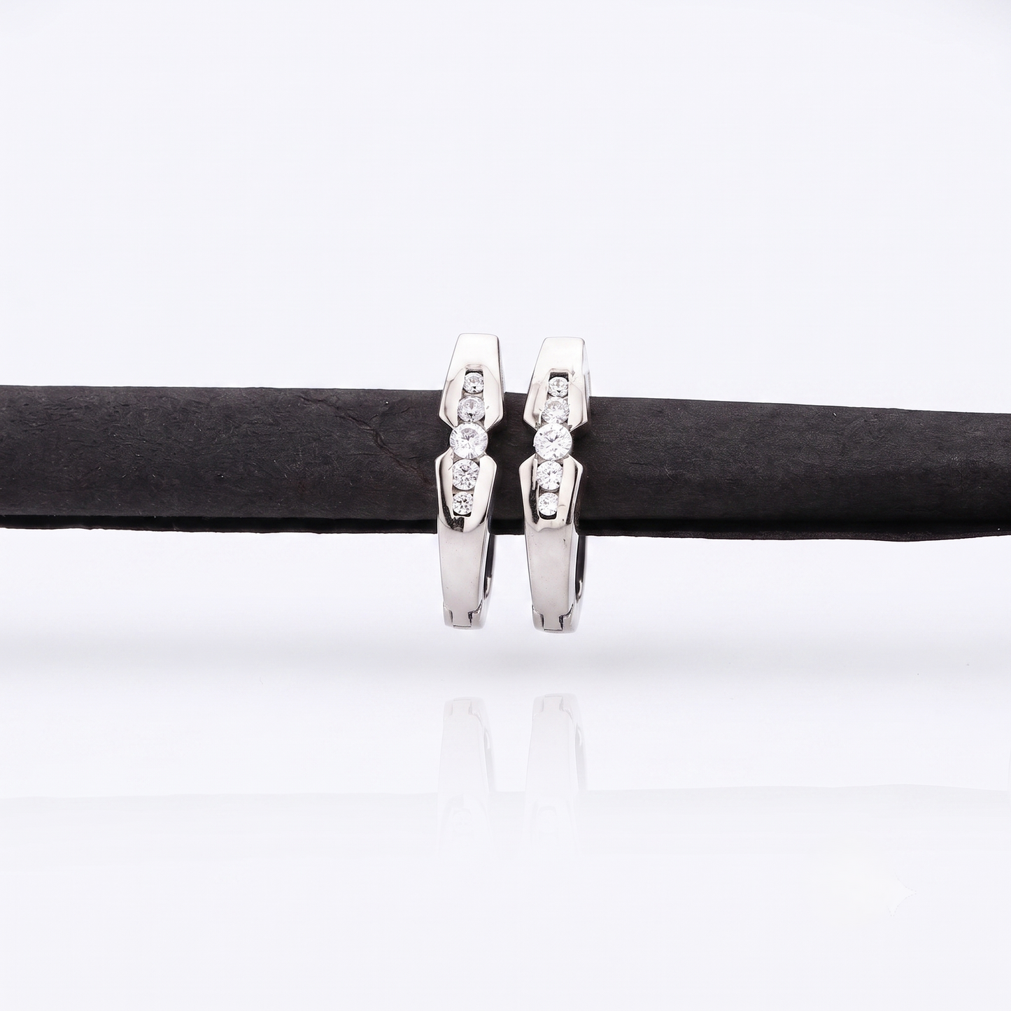 Tapered Silver Channel-Set moissanite Huggie Earrings