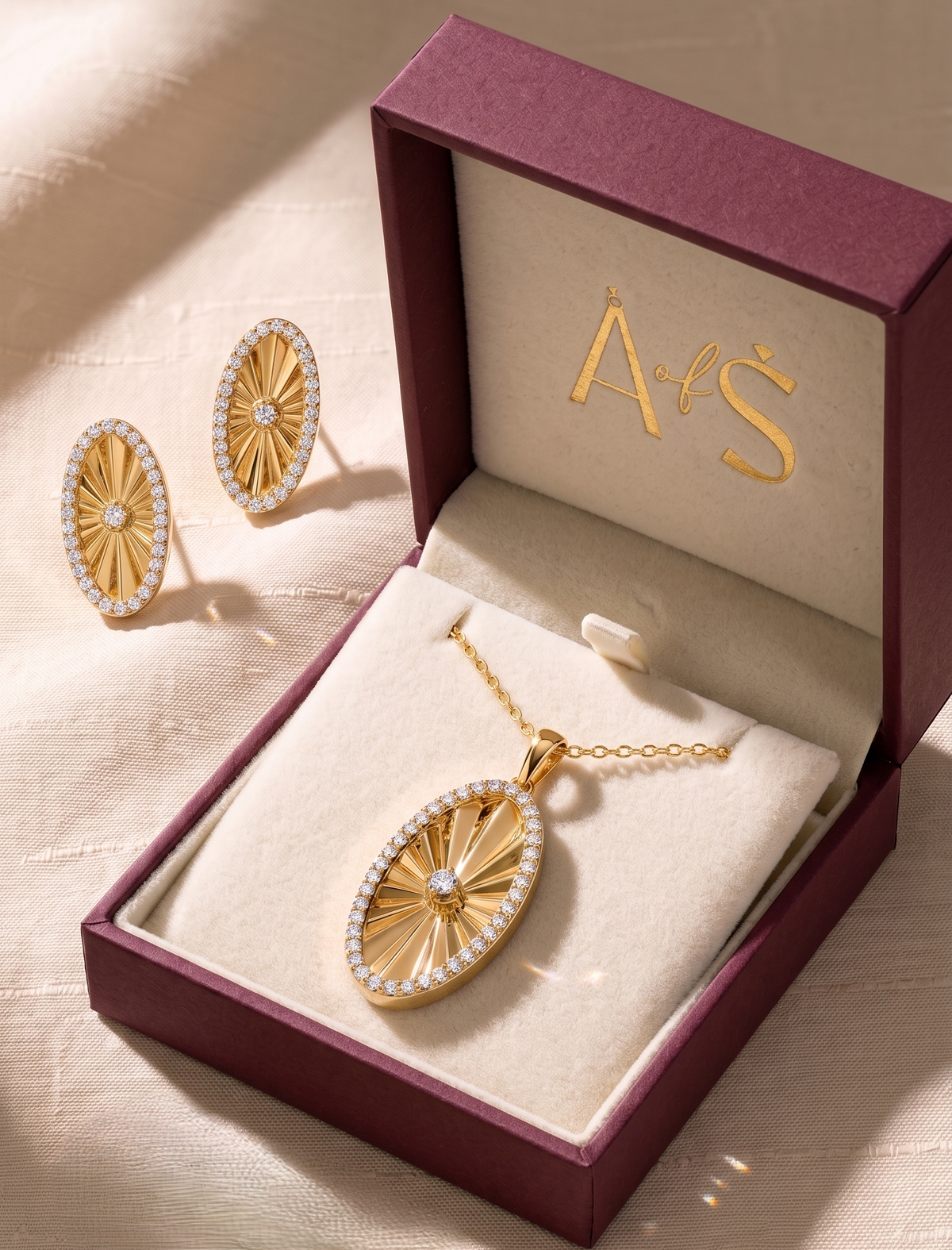 Sterling Silver Sunburst Halo Pendant Set
