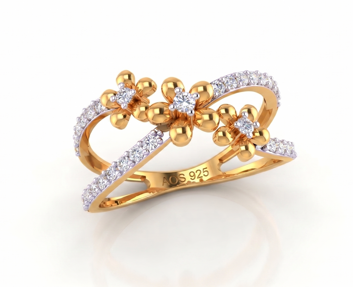 925 Sterling Silver Triple Flower Criss-Cross Ring