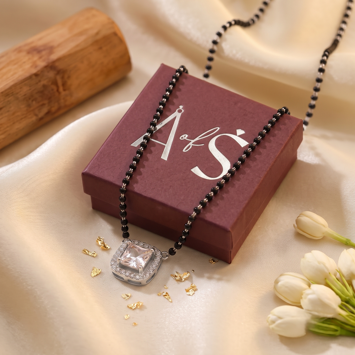 925 Sterling Silver Cushion Cut Halo Mangalsutra