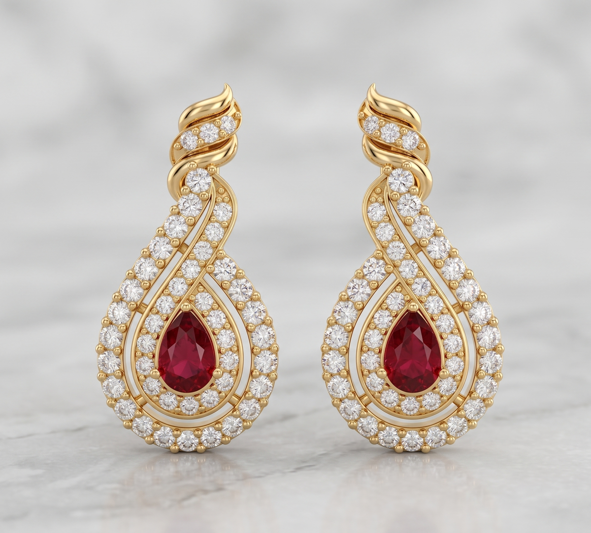 Silver Teardrop Ruby and moissanite Halo Drop Earrings