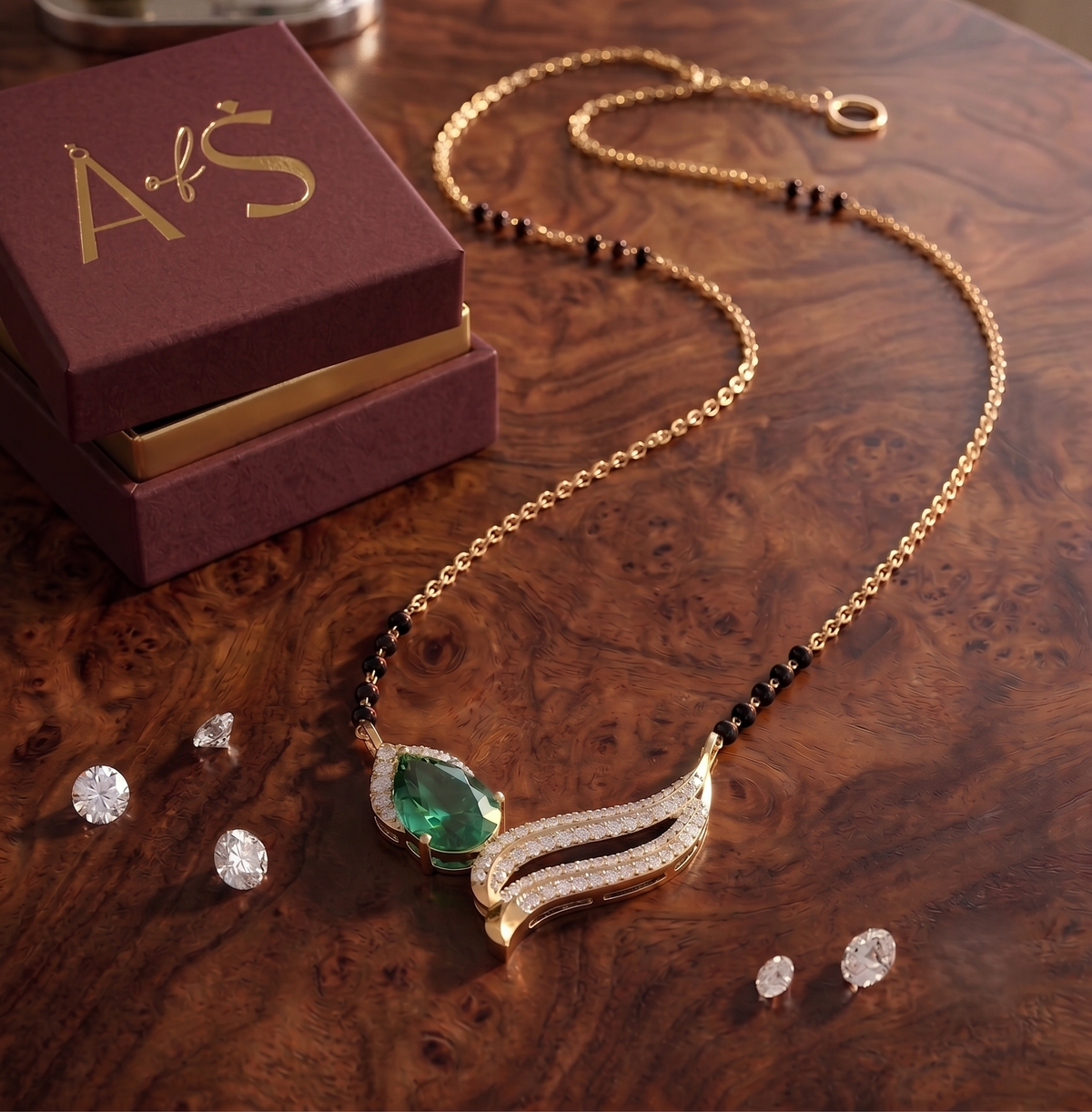 The Emerald Wing Silver Mangalsutra