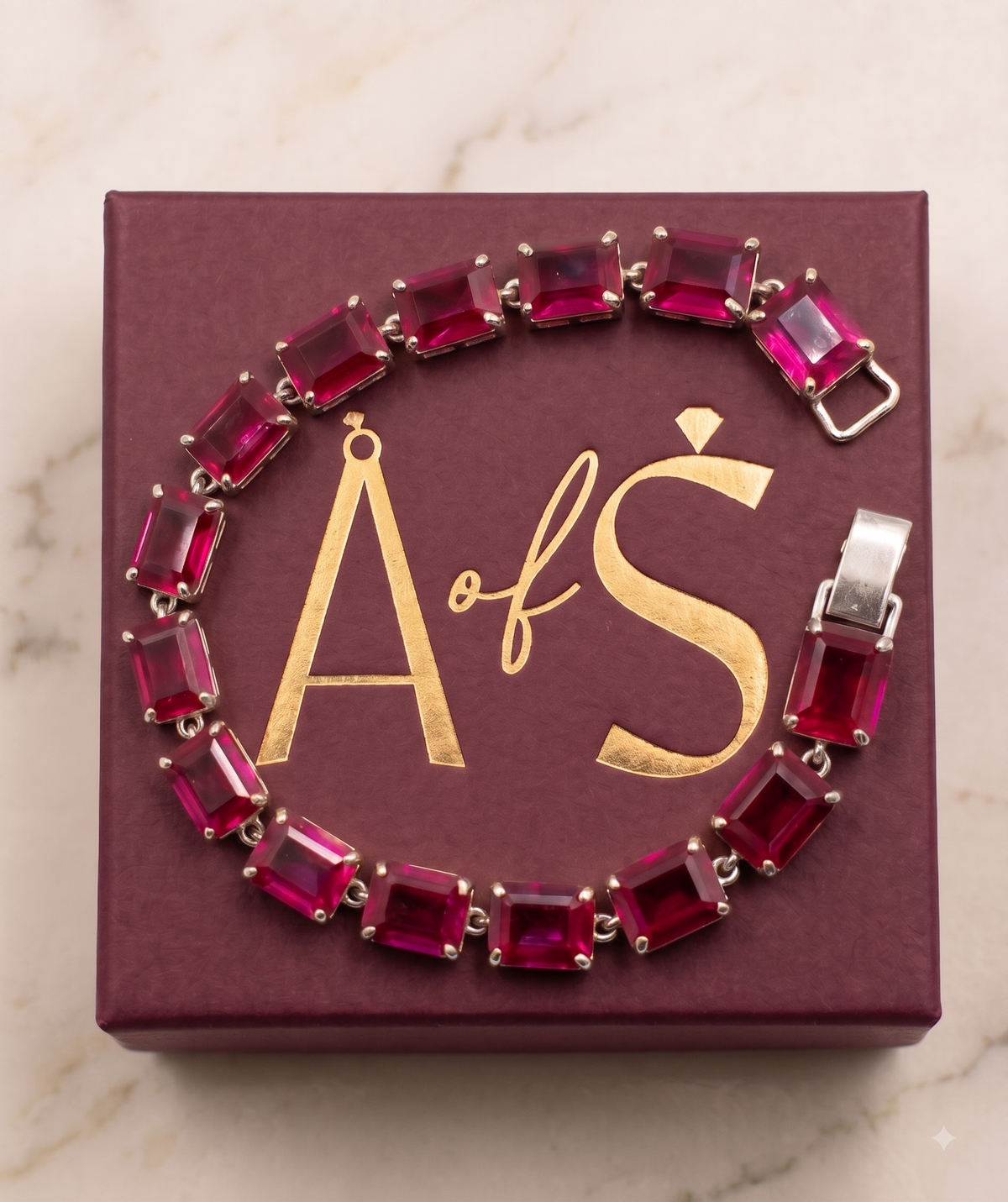 Classic Silver & Magenta Gemstone Bracelet