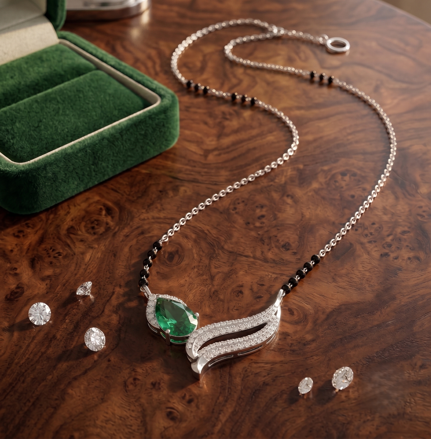 The Emerald Wing Silver Mangalsutra
