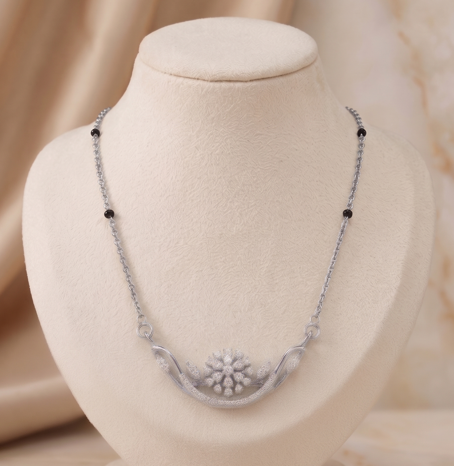 Sterling Silver Flower and Leaf Arc Mangalsutra