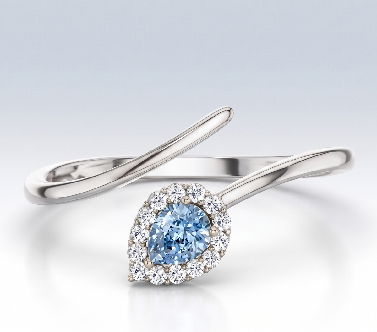 925 Sterling Silver Pear Cut Aquamarine-Style Ring