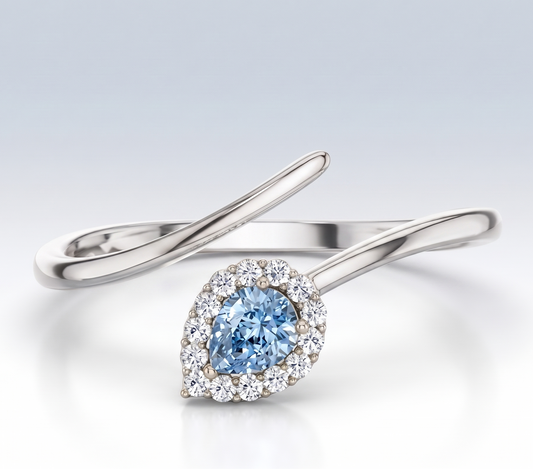 925 Sterling Silver Pear Cut Aquamarine-Style Ring