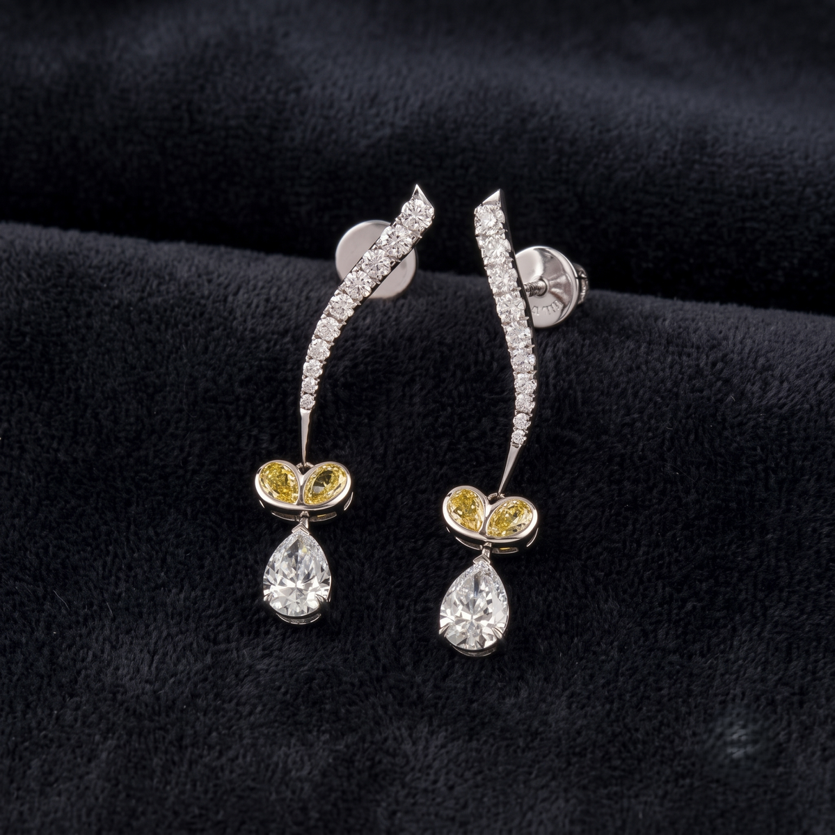 Pear-Cut Moissanite and Yellow Accent Dangle Silver Earrings