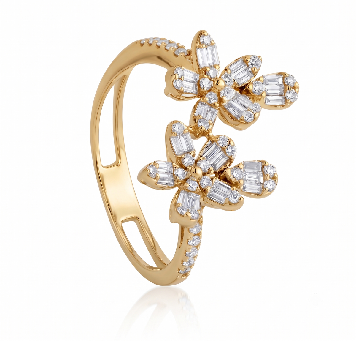 Sterling Silver Baguette Floral Duo Ring