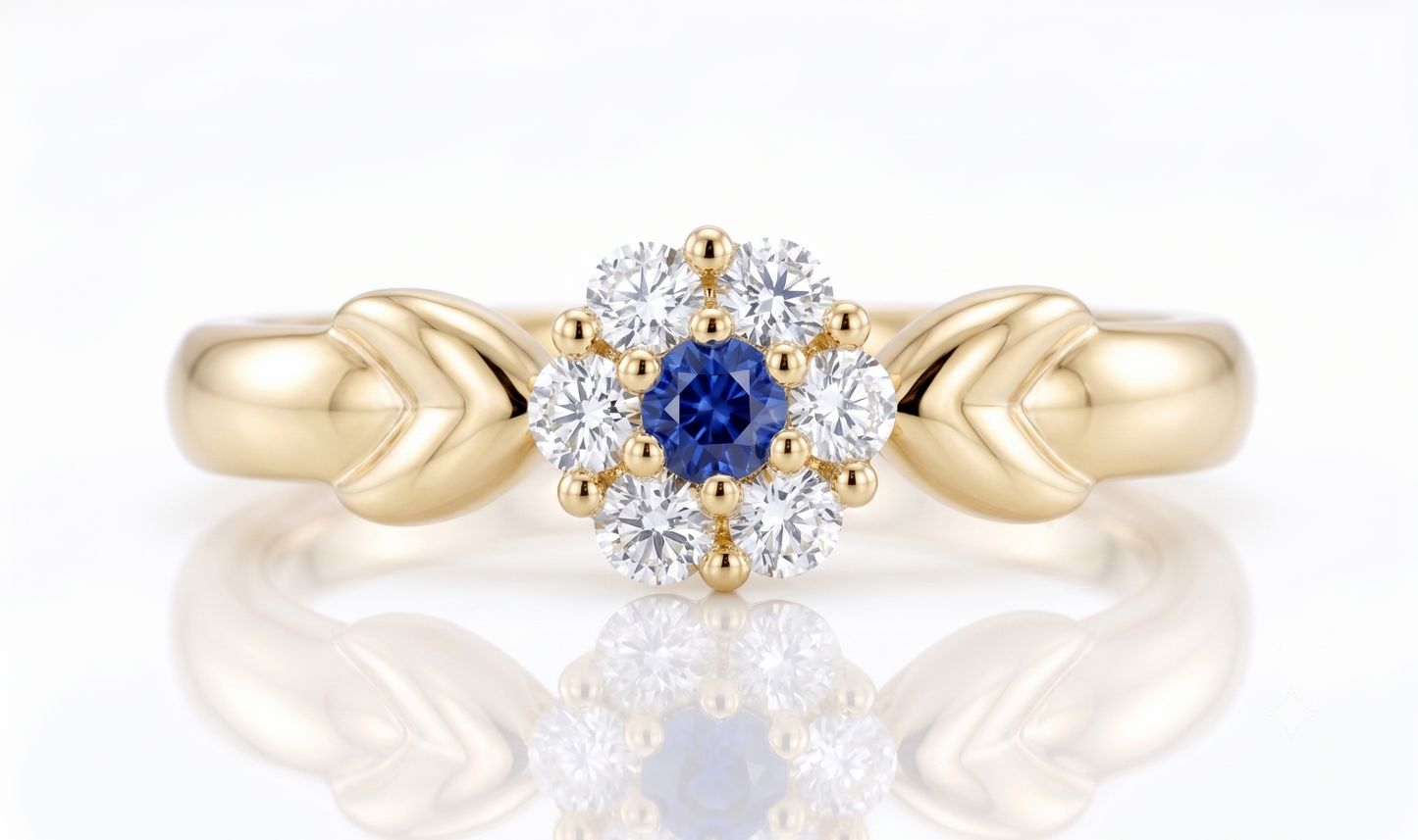 Sterling Silver Blue Sapphire Floral Halo Ring
