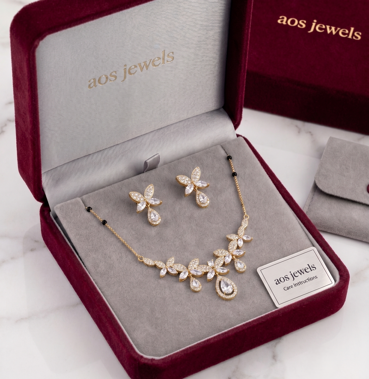 Silver Marquise and Pear Drop Mangalsutra Set