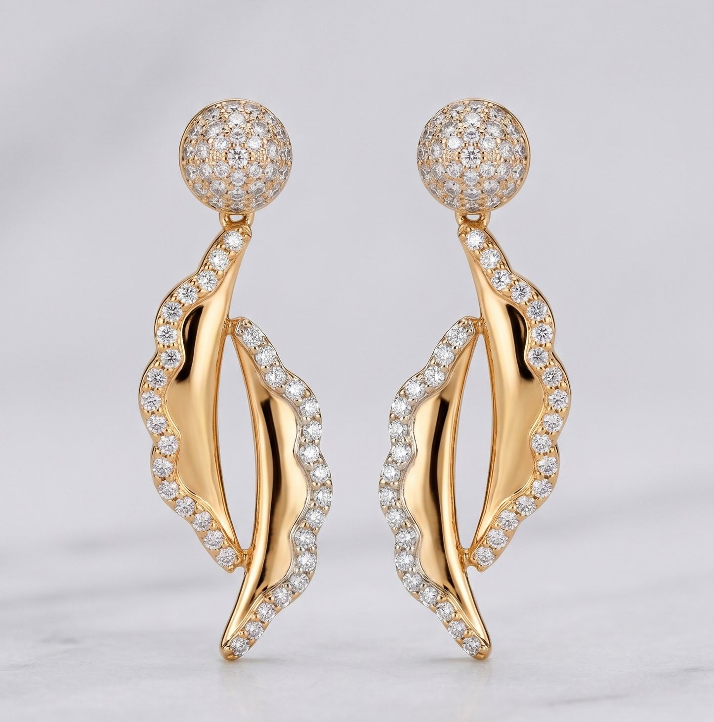 Abstract Wavy Leaf Moissanite Drop Earrings in Silver