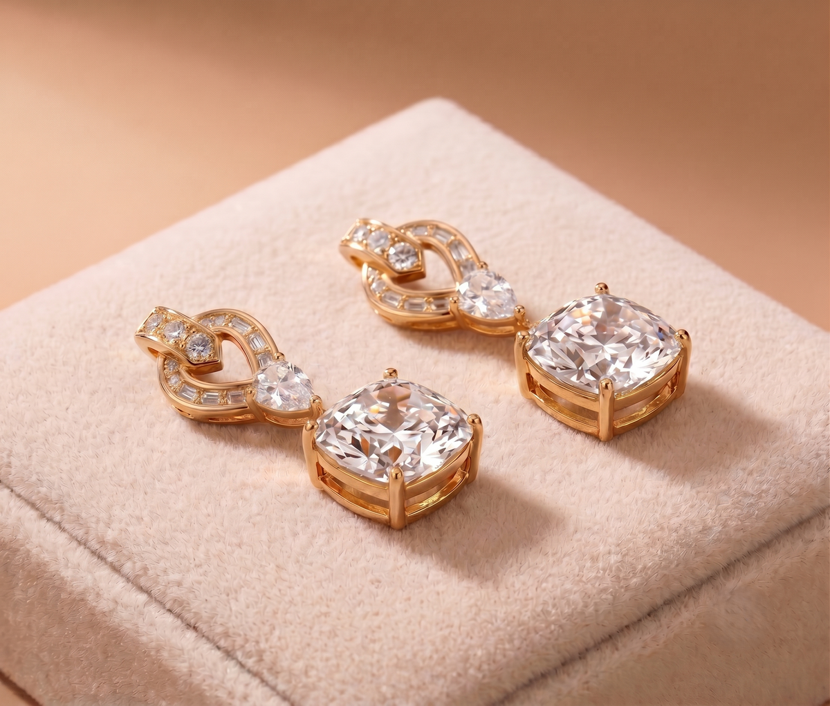925 Sterling Silver Cushion Cut Moissanite Drop Earrings
