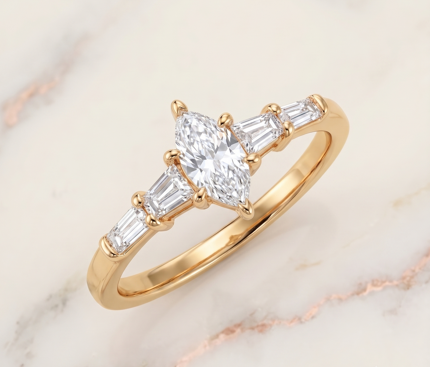 The "Eternal Radiance" Three-Stone Marquise Silver Ring