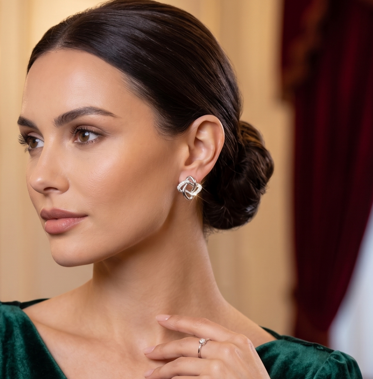 Half-Pavé Geometric Knot Earrings in Silver