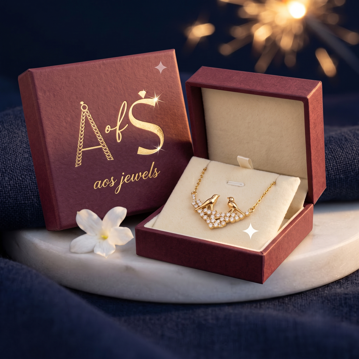 925 Sterling Silver Lovebirds on a Branch Pendant