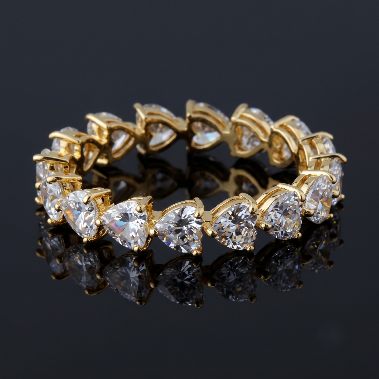 A silver-toned heart-link eternity band