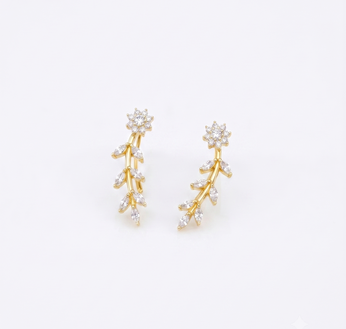 Silver Floral Vine Ear Climbers with Marquise Leaves