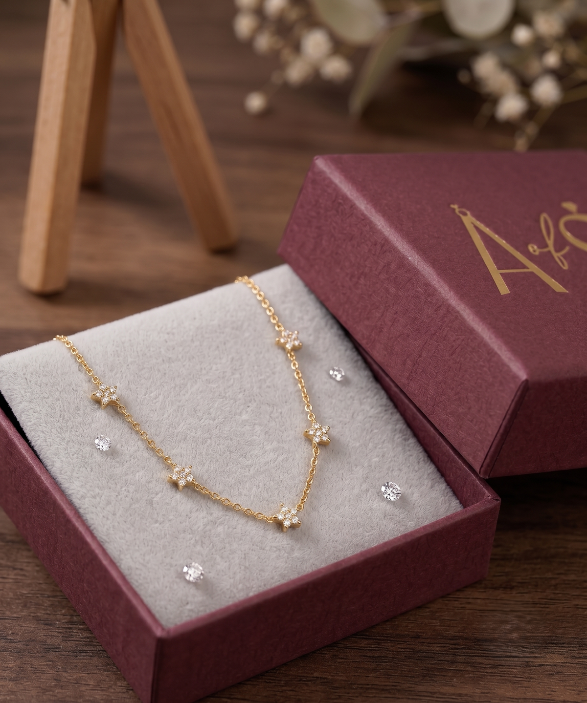 Dainty Silver moissanite Star Station Necklace