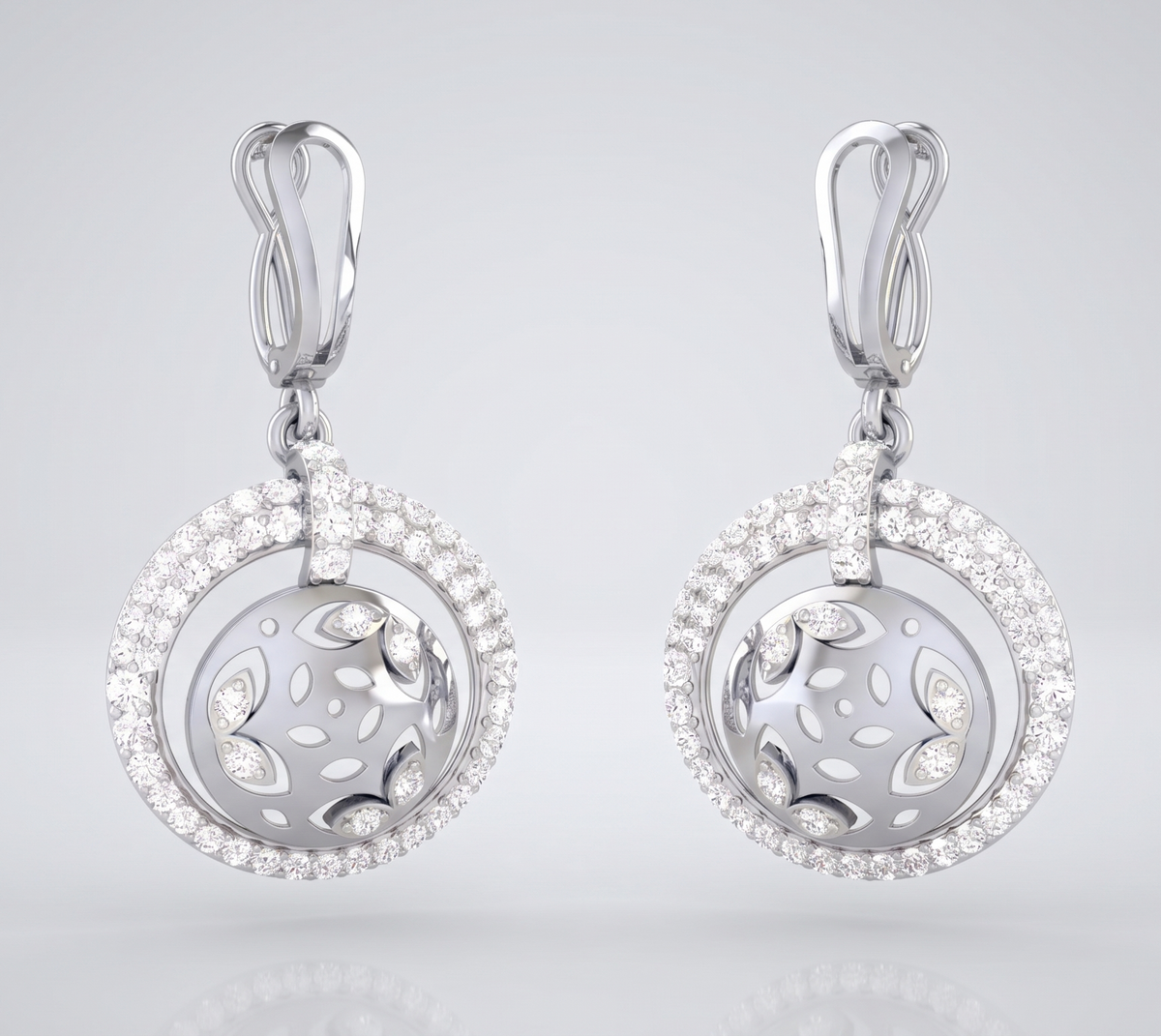 Celestial Nested Circle Silver Dangle Earrings