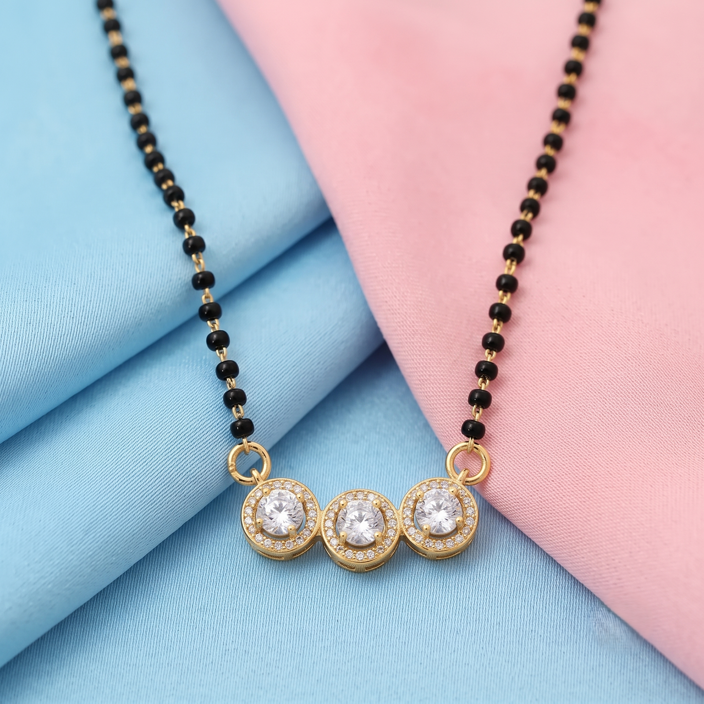 925 Silver Three-Stone Halo Mangalsutra