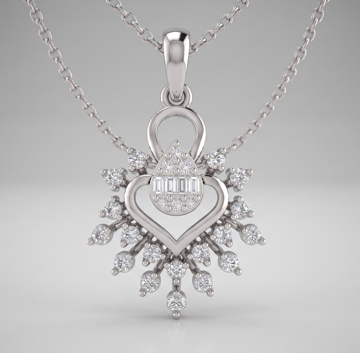 The Celestial Starburst Heart Silver Pendant