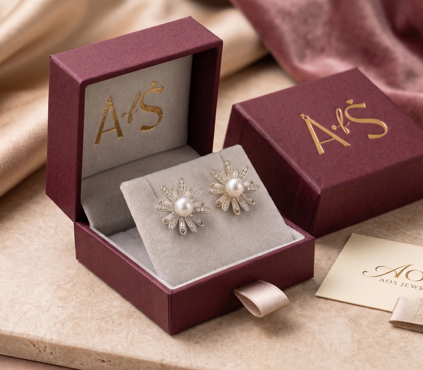 Pearl and Moissanite Sunburst Stud Earrings in Silver