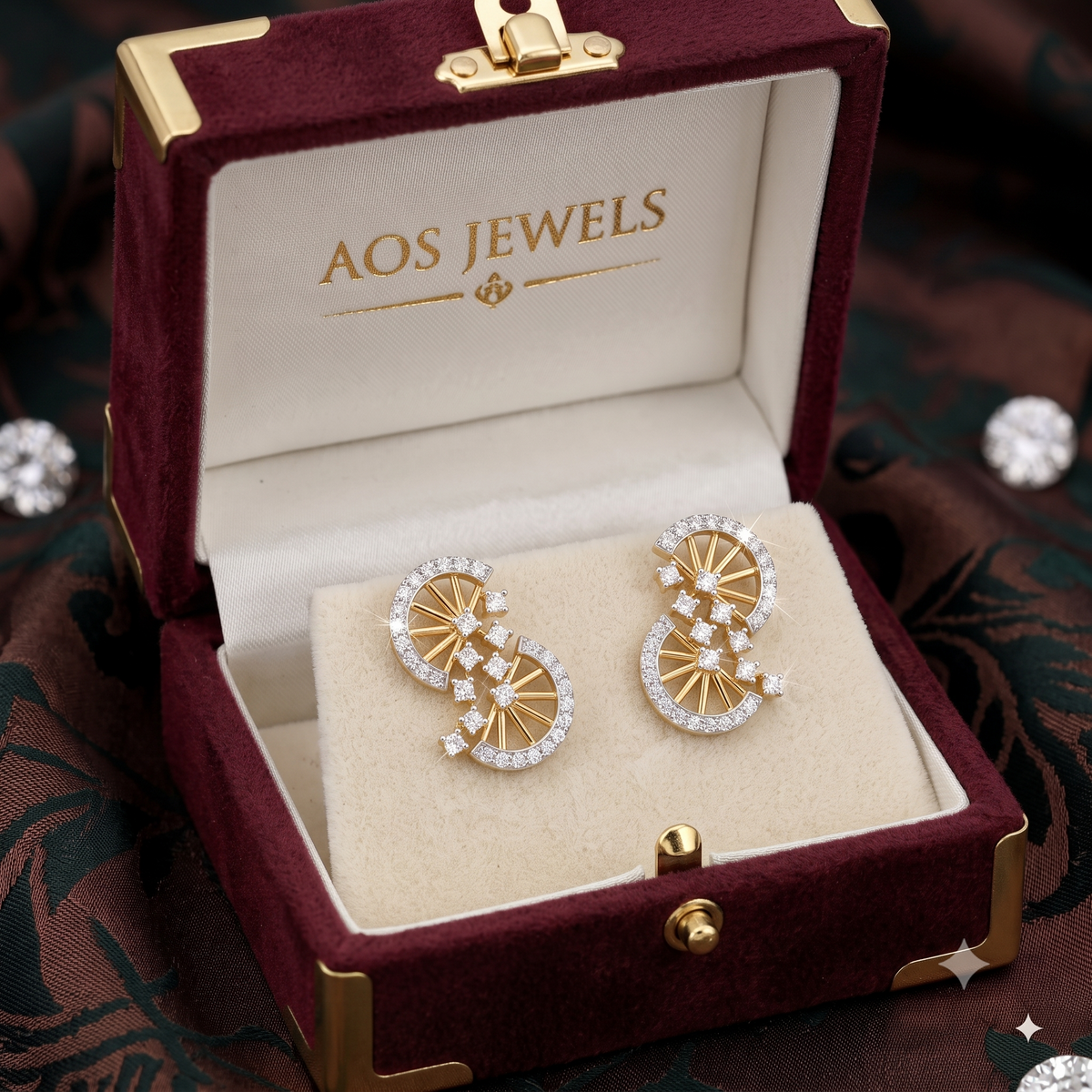 925 Sterling Silver Art Deco Double Fan Stud Earrings