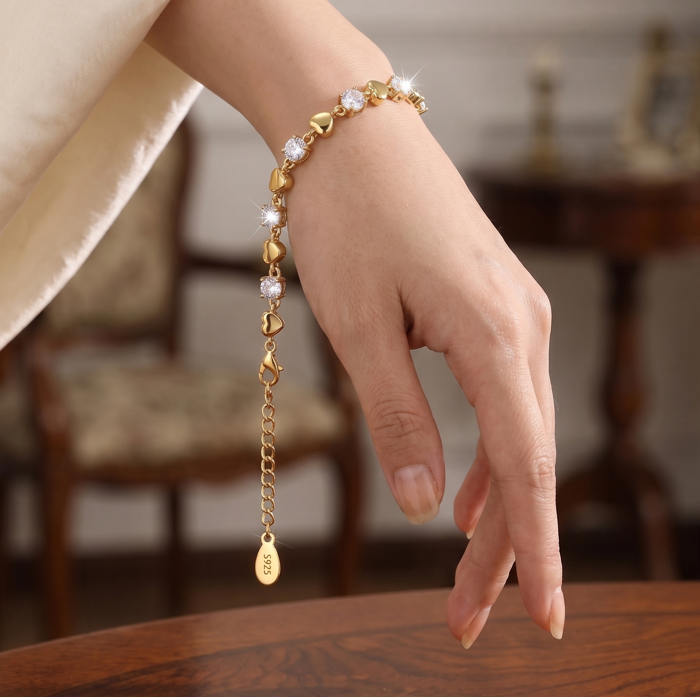 Silver Heart & Round Solitaire Tennis Bracelet